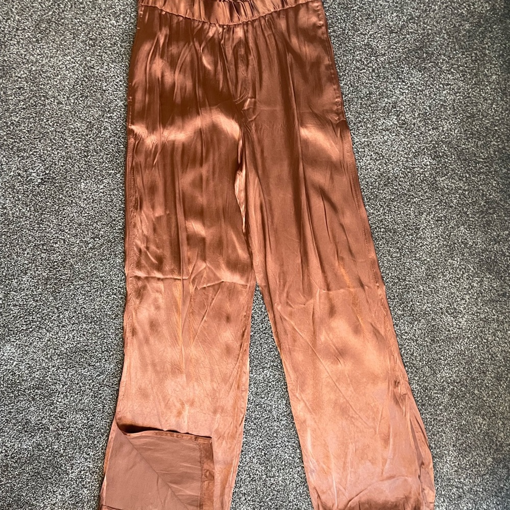 ZARA satin copper brown pajama pants - Picture 10 of 12